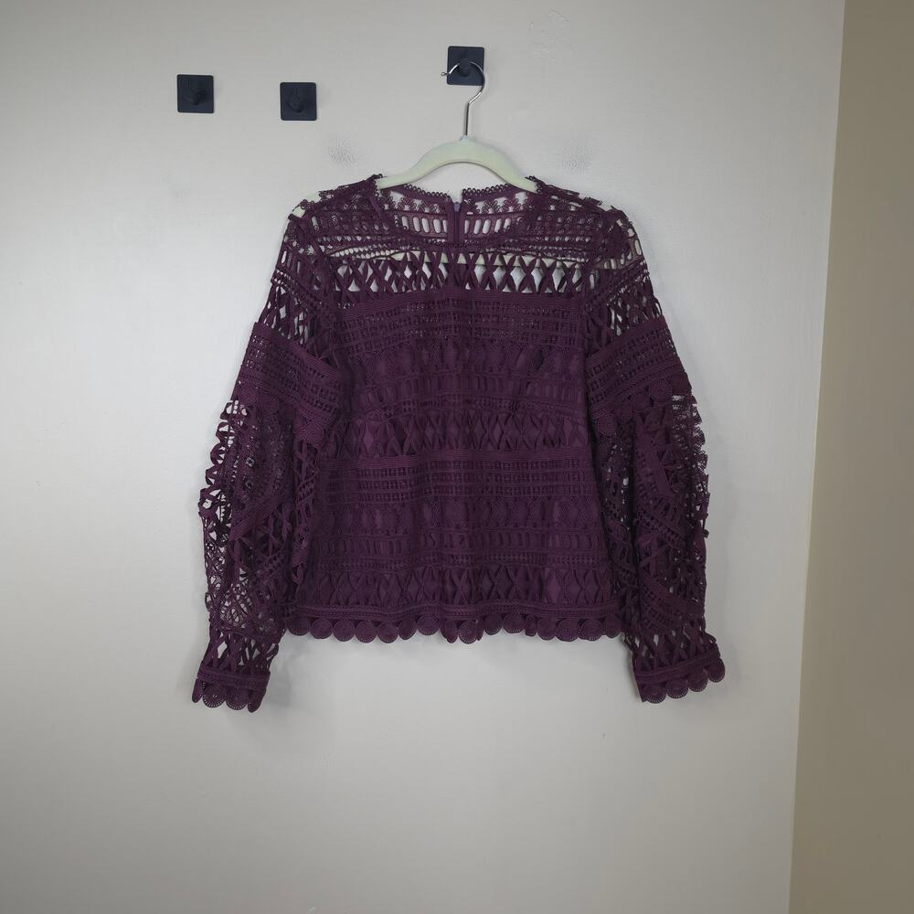 A. Moss Long Sleeve Laser Cut Lace Blouse in Purple Size M